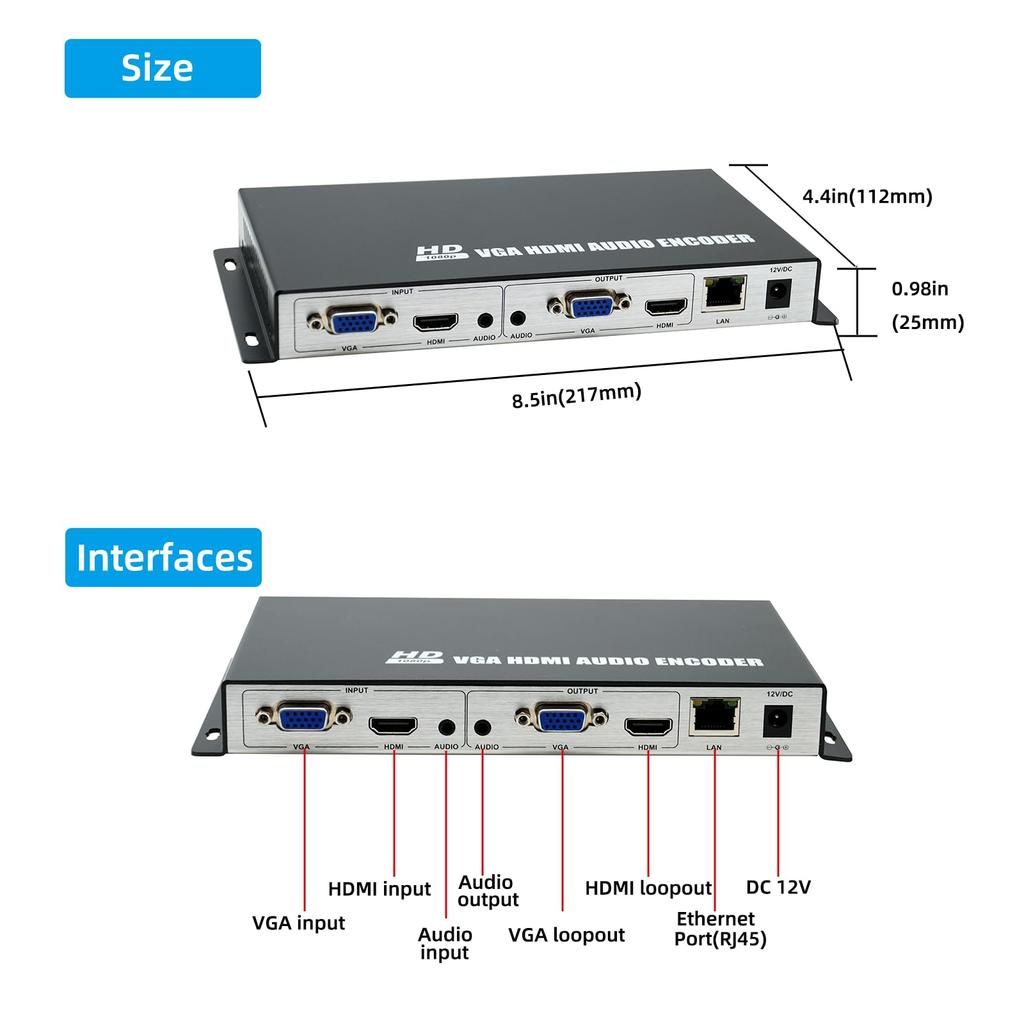 ORIVISION HDMI VGA Video HD Video and Audio Encoder with HDMI VGA HTTP RTSP Multicast and SRT H.265 H.264 1080P@60 Encoder, Encoder, Multi-Channel