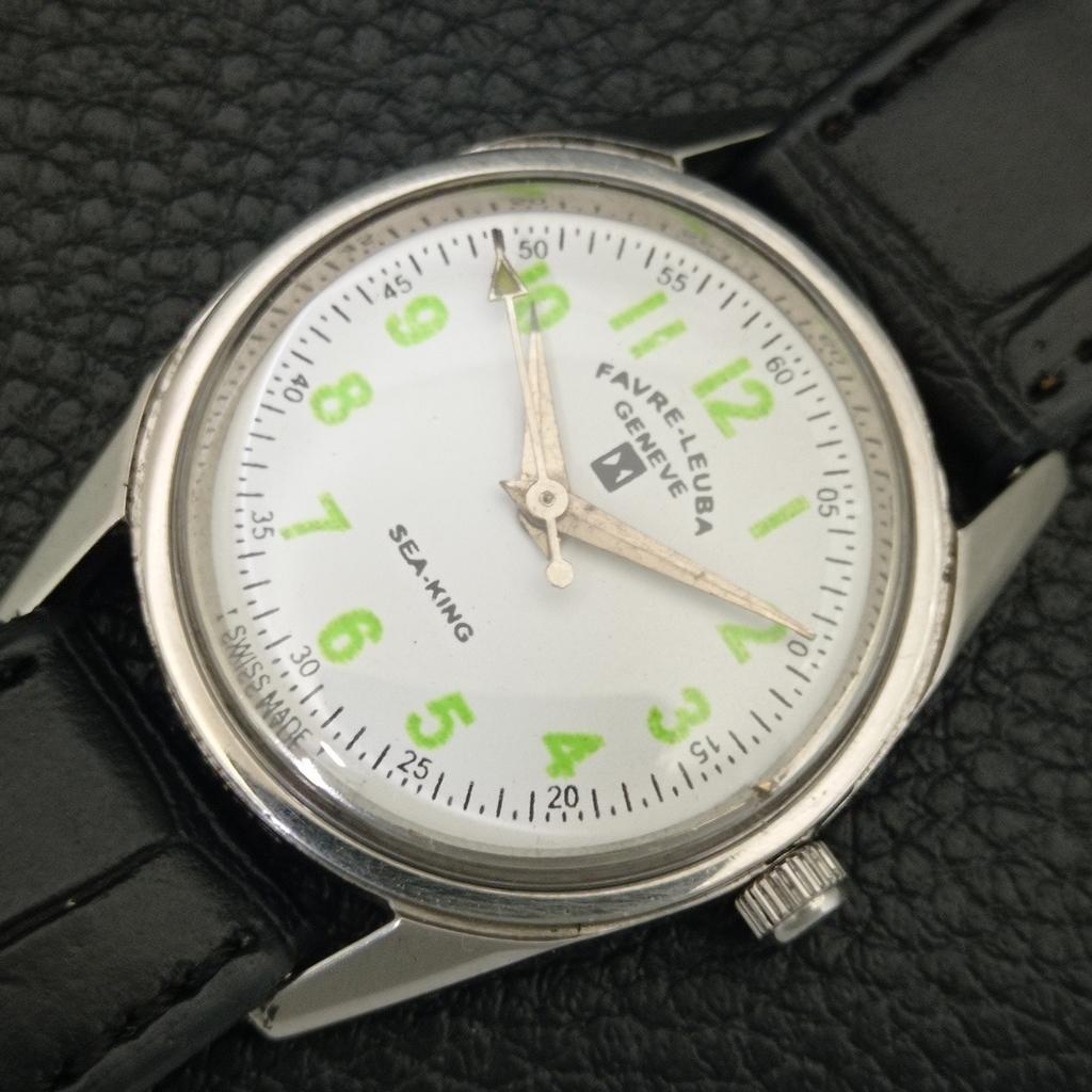 HAND-WINDING VINTAGE FAVRE LEUBA 101 SEA KING SWISS MENS WHITE WATCH a703011-1