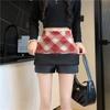 Autumn 2026 Women's Petite Plaid High-Waist Korean Bodycon A-Line Wool Skirt