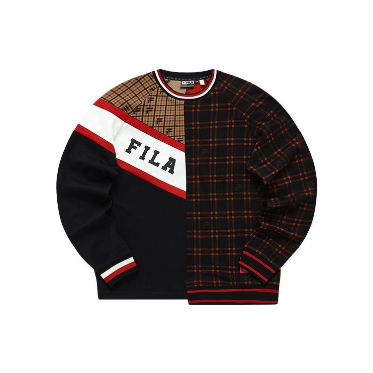FILA Mihara Yasuhiro Collaboration Logo Print Color Block Plaid Spliced Sports Hoodie Men hoodies Brown F11M213205F-BN
