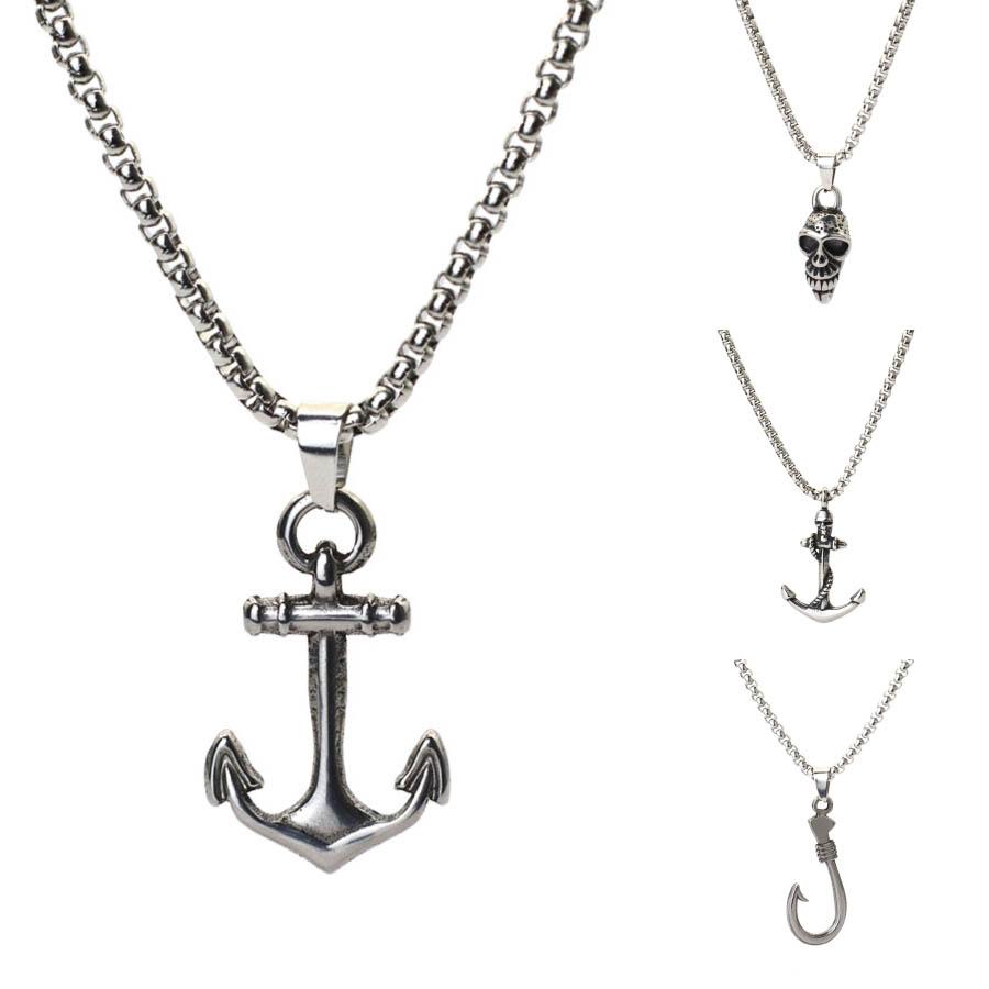 New Skull Necklace For Men 60cm Cuban Chain Hiphop Rock Stainless Steel Anchor Collar Outdoor Cycling Neck Accessories Homme