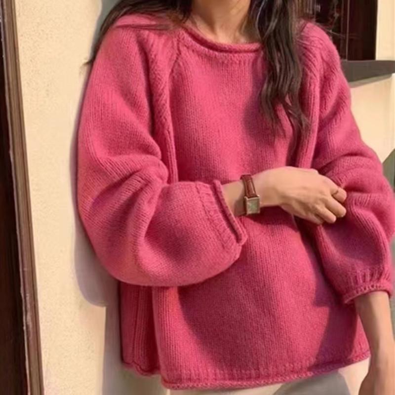 

New women s autumn and winter fashion yellow knitted sweater pullover loose lazy style top One size розовый