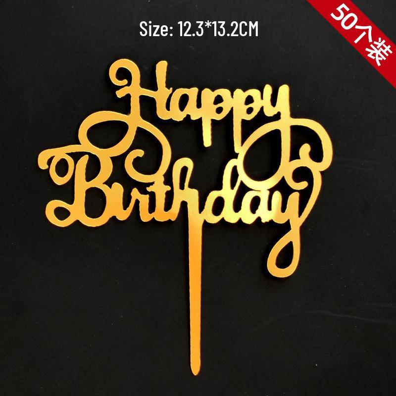 50-Piece Happy Birthday Acrylic Cake Decoration Inserts - Creative English Design for Prosperity, Health, and Longevity