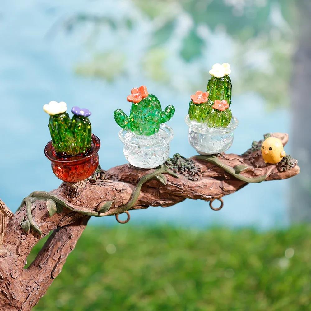 Creative Simulation Cactus Plant Decor Transparent Fleshy Car Computer Decoration Ornaments Decorative Crafts Home Accessories