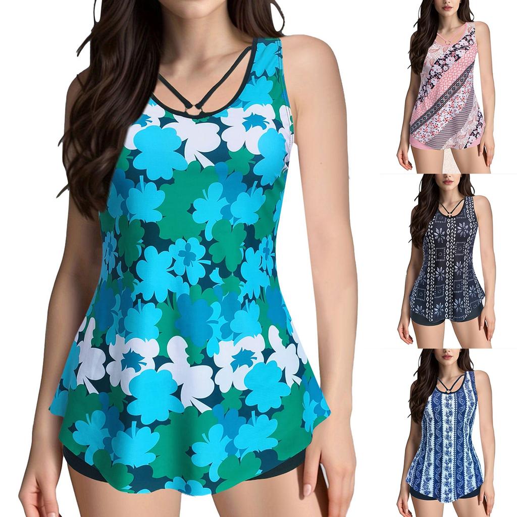 Ladies' Sexy Swimsuit With Suspender And Printed Two-piece Swimsuit Set