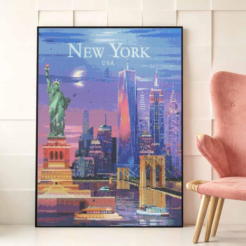 Diamond Painting Kit for Adults DIY New York Sparkling Art Canvas for Relaxing Craft Home Wall Decor and Creative Handmade Gift Idea