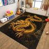 Golden Chinese Dragon Print Flannel Area Rug, Non-slip Soft Floor Mat for Living Room Bedroom Home Decor