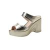 Factory Direct Sales Slope Heel Thick Bottom Leather Slippers Women's 2025 Summer Wear One Word Waterproof Table High Heel Fish Mouth Sandals