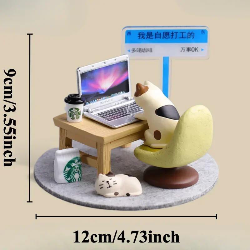 Cute Working Cat Resin Ornaments DIY Office Scene Creative Desktop Decoration Original Design Miniatures for Bookshelf Decor New