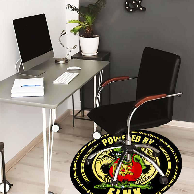 1pc Powerful Rat Fink Logo Round carpet, Made of Polyester,Perfect for Decorating Office Chairs, Living Rooms