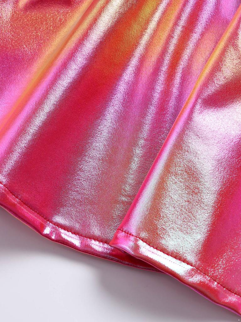 Girls Metallic Shiny Dance Skirt Elastic Waist A Line Miniskirt for Cheerleading Stage Performance