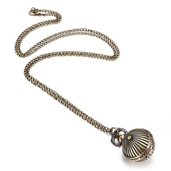 Retro Ball Metal Steampunk Quartz Necklace Pendant Chain Small Pocket Watch