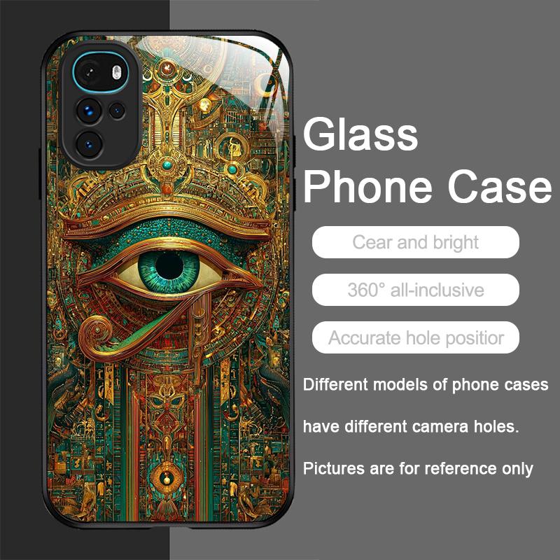 Retro Devil Eye Mysterious Totem Tempered Glass Phone Case for Motorola Moto G85 G84 G75 Edge 50 Fusion 40 Neo 30 Pro Hard Cover