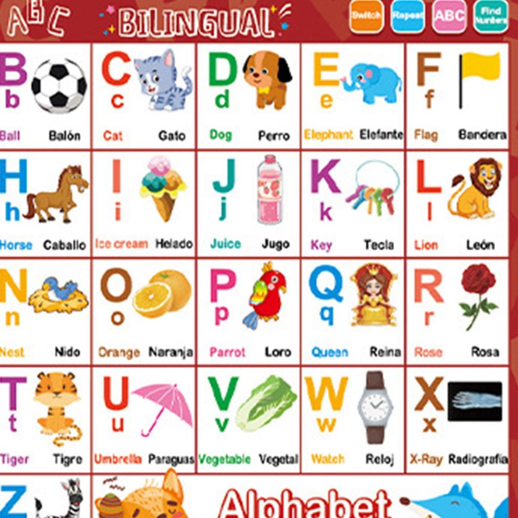 Bilingual Talking Wall Chart for Toddlers Learning Toys En/Spanish   Interactive Wall Chart with Musical Alphabet Educational