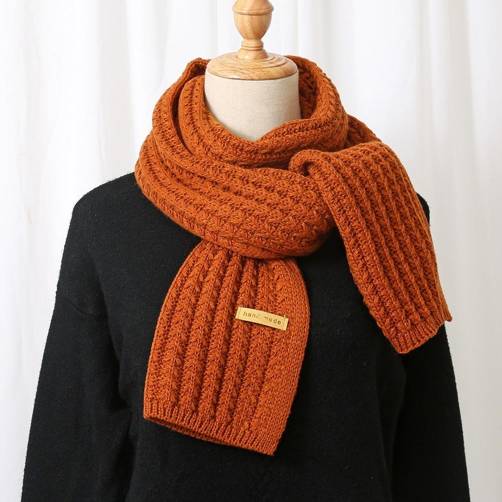 Autumn and winter female Korean version solid color wool scarf warm student cute couple Internet celebrity male versatile knitted scarf