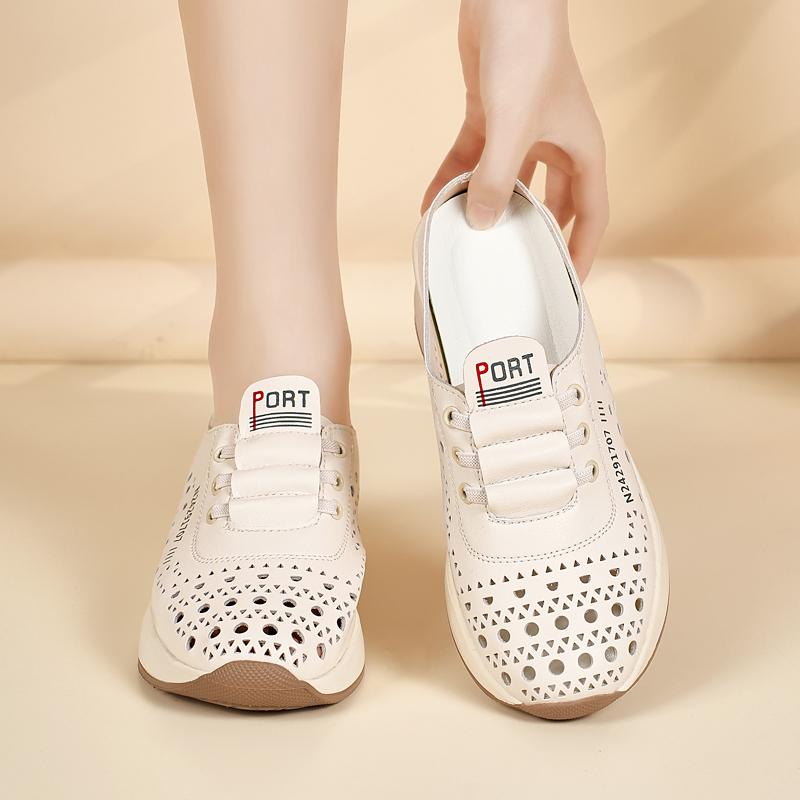 Ladies Clogs Platform Sandals Loafers Casual Hollow Leather Slippers Women Thick Sole Shake Shoe