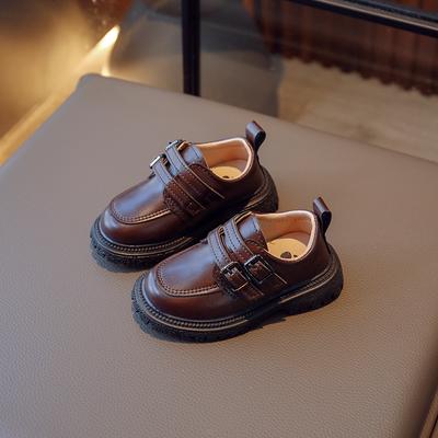 Boys Loafers Britain Style 2024 Children Brown Double Buckle Round-toe Kids Fashion Leather Shoes for Girls Uniform School Shoes