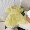 Sommer Neues Prinzessinnen-Stil Baby-Mädchenkleid Einfaches Einfarbiges Blasen-Kurzarm-Falten-Kuchenkleid Kinderkleidung Für Baby-Mädchen