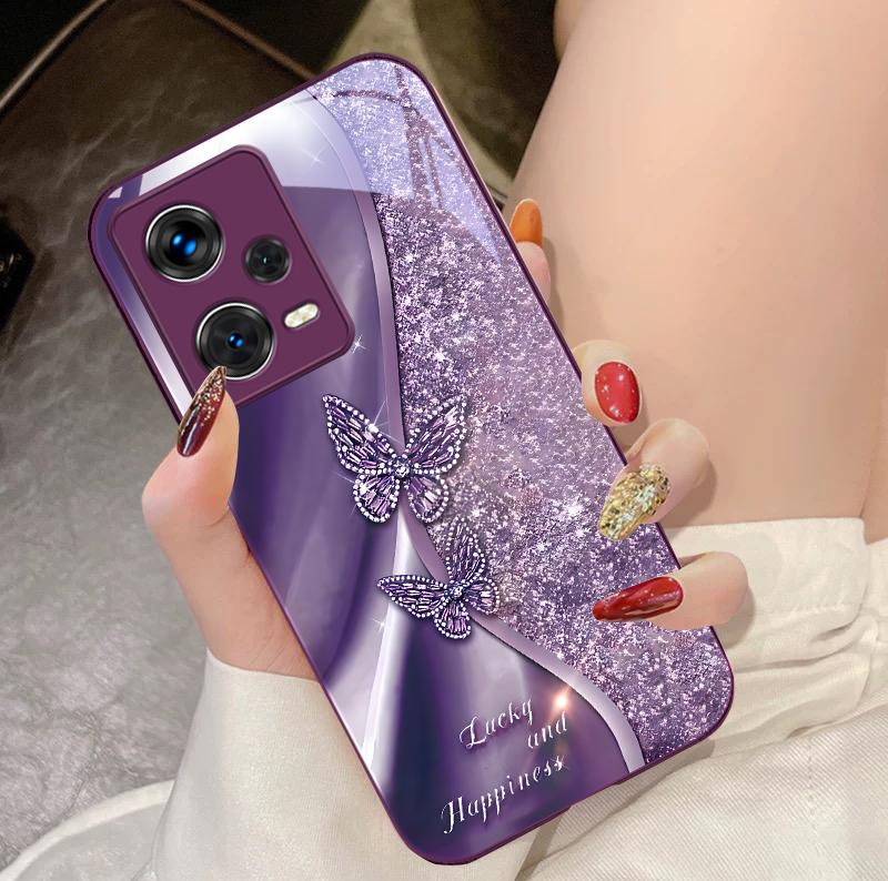 Golden Butterfly For Xiaomi 14 Ultra 13 Lite Redmi Note 13 11 Pro 12 Plus Poco X6 3 Pro F4 6 GT Tempered Glass Phone Case