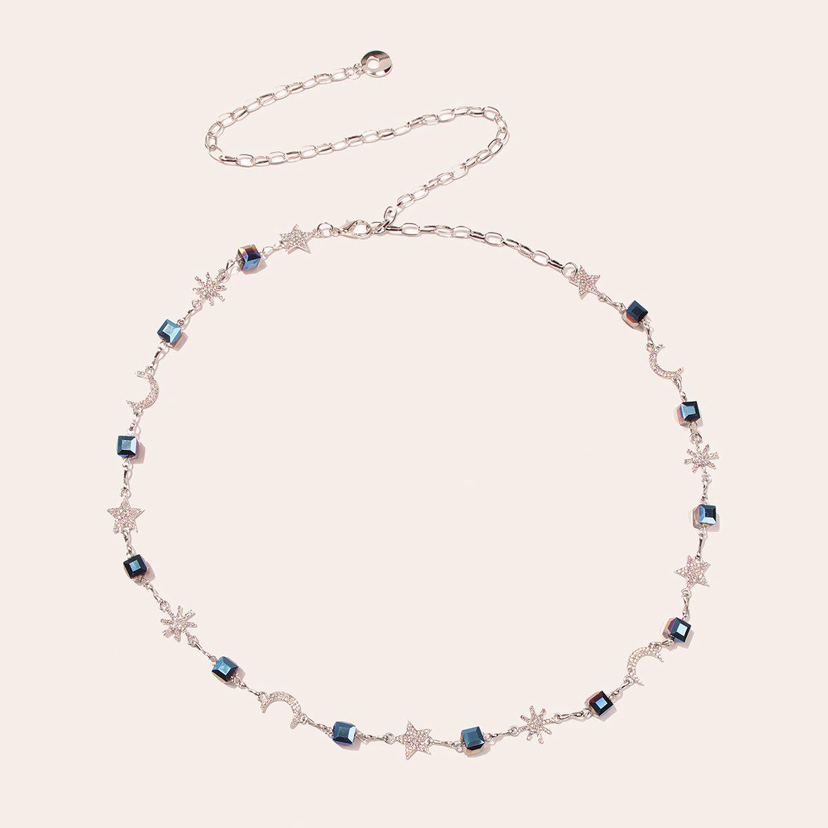 

Elegant Rhinestone Moon & Star Crystal Waist Chain for Women серебряный