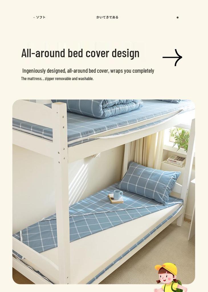 Class A 100% Cotton Yarn-Dyed Washed 3-Piece Bedding Set for Student Dormitory Bunk Beds