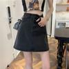 Classic Versatile Youthful Black and Gray High-waisted Bustier Skirt Versatile Skinny Package Hip A-line Ladies Summer Fashion Denim Short Skirt
