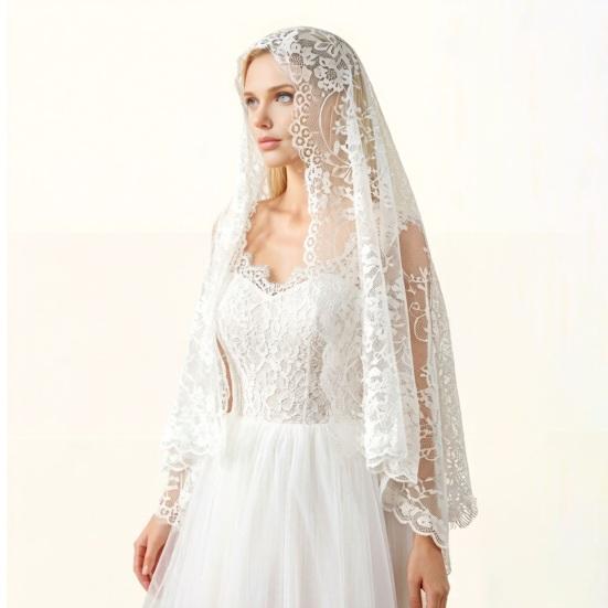Velo di Pizzo Rete ad Alta Densità Forma Rigida Accessorio per Capelli da Sposa con Raffinati Bordi Floreali Aspetto Retrò Elegante per Matrimoni Halloween Gotico