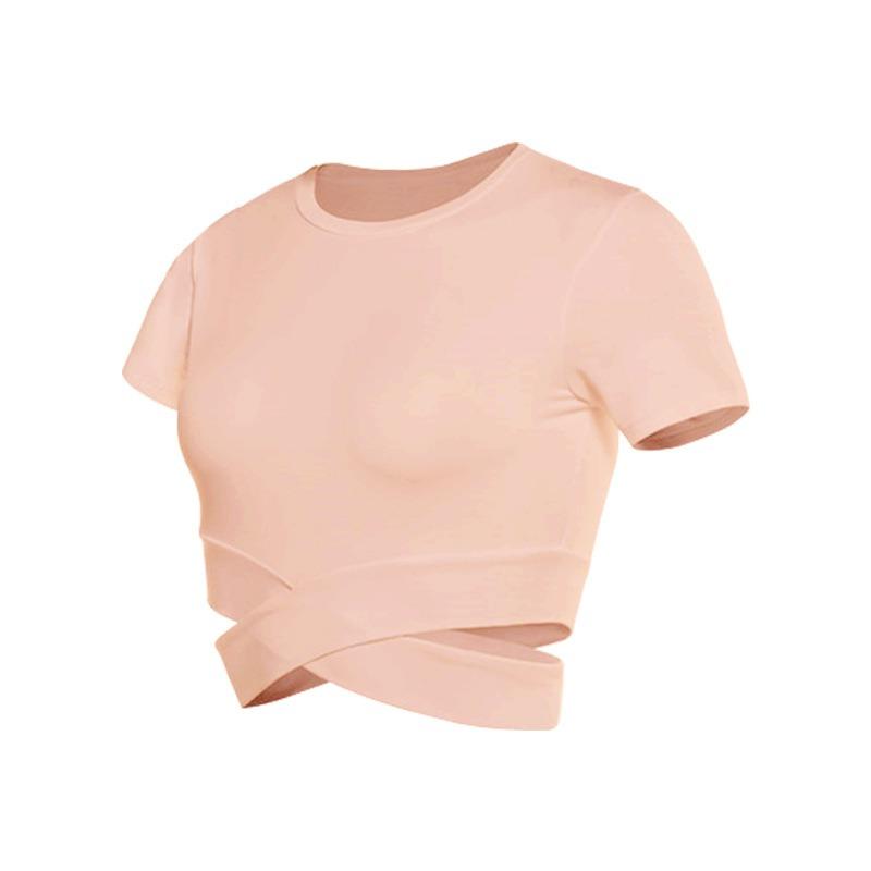 Women's Sports Slim Cross T-shirt Exercise Fitness Tops Revealing Yoga Clothing Running Exercise Short Sleeve