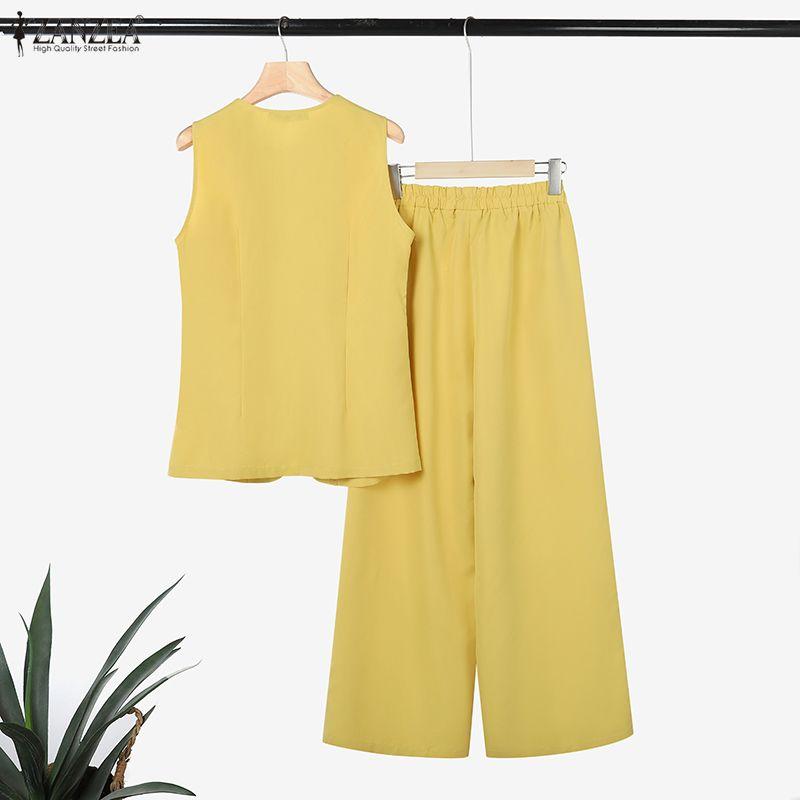 ZANZEA Women Sleeveless Vest Tops and Long Pants Summer Two Piece Suit Sets