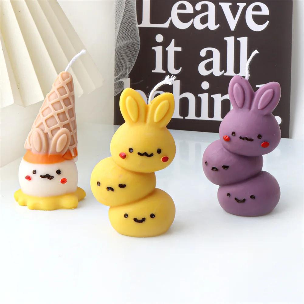 Stapeln Eisform Kaninchen Kerze Silikonformen Cartoon Hase Harzformen Käsekuchenform Gipsherstellungswerkzeug Ostergeschenke