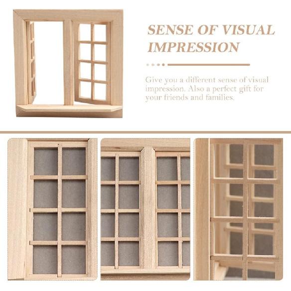 Wooden Window for Dollhouse, Miniature Window Frame Mini Furniture Doll House 1:12 Dollhouse Wooden Doors Miniature Furniture Doll Craft Window Frame