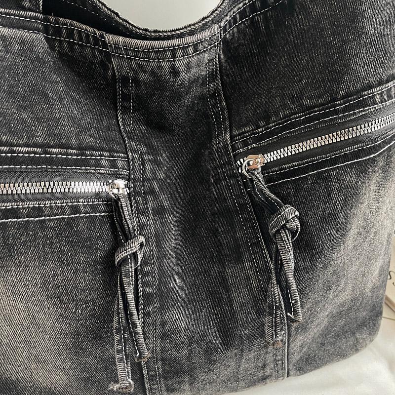 Vintage Denim Toteväska Ficka Pendlarväska