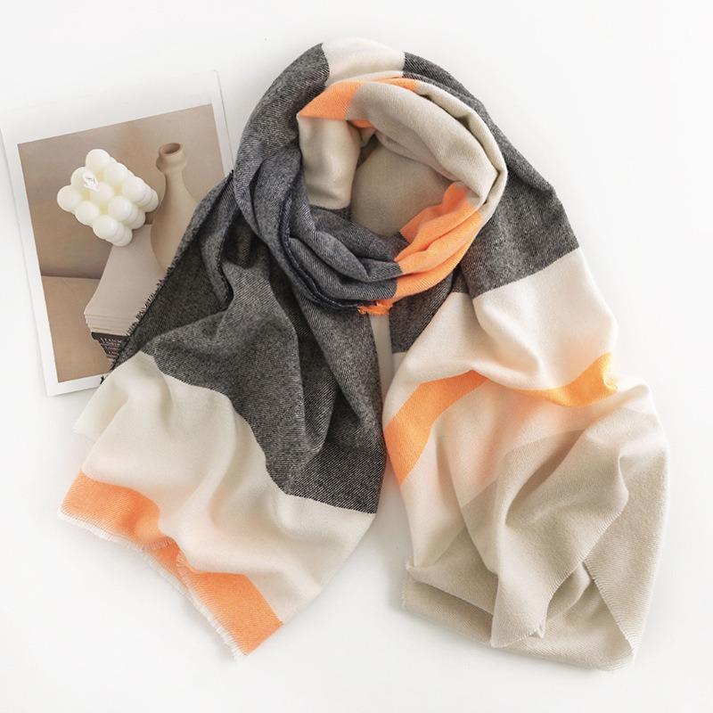 New Herringbone Pattern Single Color Versatile Imitation Cashmere Scarf for Women Simple Casual Style Tassel Warm Shawl
