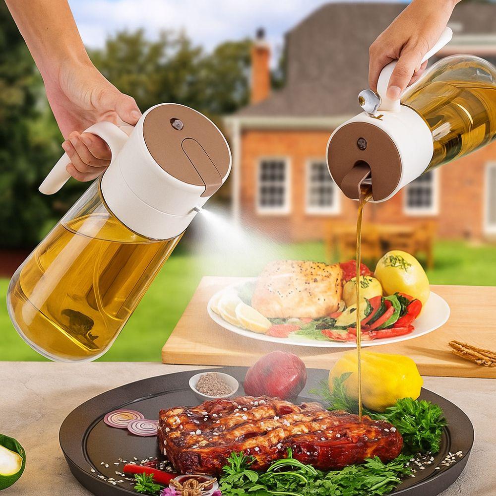 Practical 550ml 2 in1 Oil Sprayer Food Grade Glass Reusable Oil Spray Bottle Leakproof Olive Oil Dispenser Kitchen