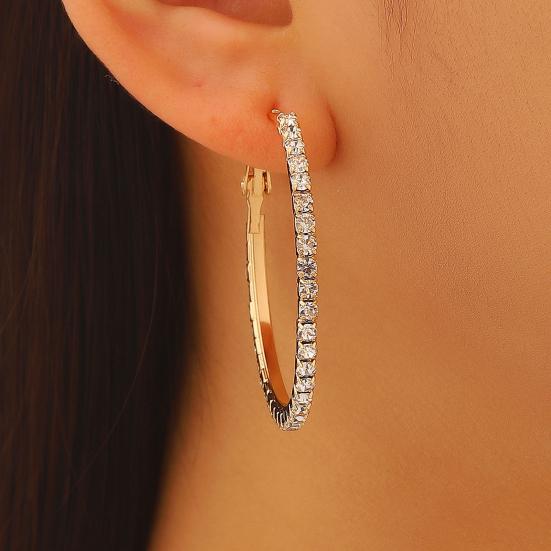 3 Pairs Women Earrings Ear-Pin Closure Stable Wearing Structure Multi-Size Hoop Earrings with Rhinestones Inlaid Jewelry Gift