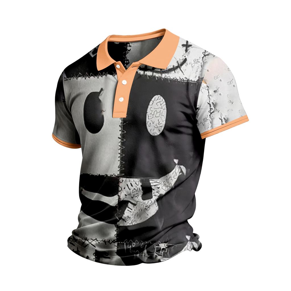 Men's Short Sleeve Casual Shirt with Halloween Print for Everyday Wear