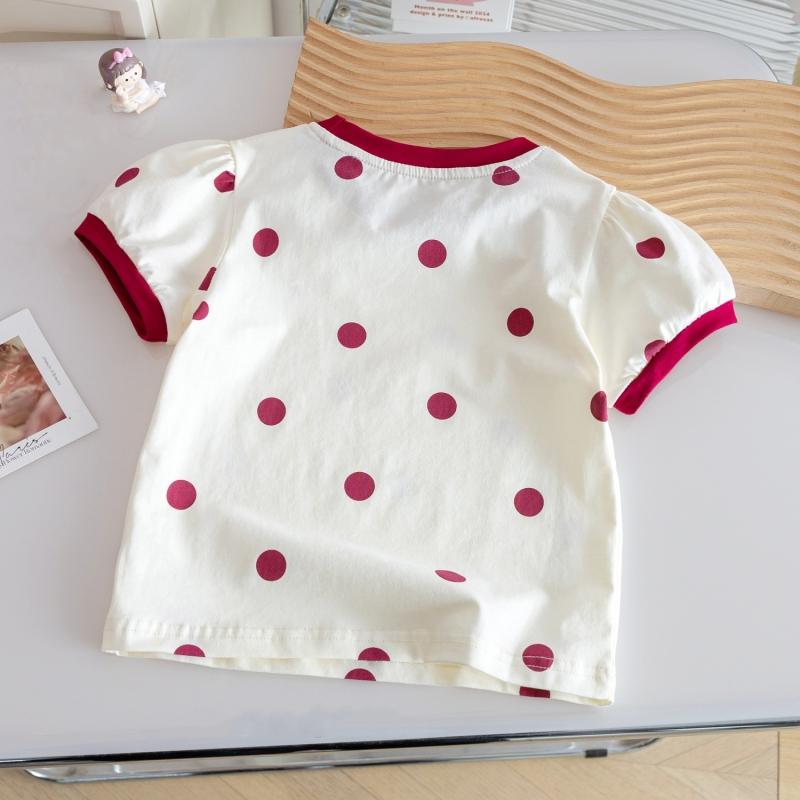 Summer Girls T-shirt Korean Thin Dot Print Baby Tops Short Sleeves Cartoon Kids Tee Children Clothes