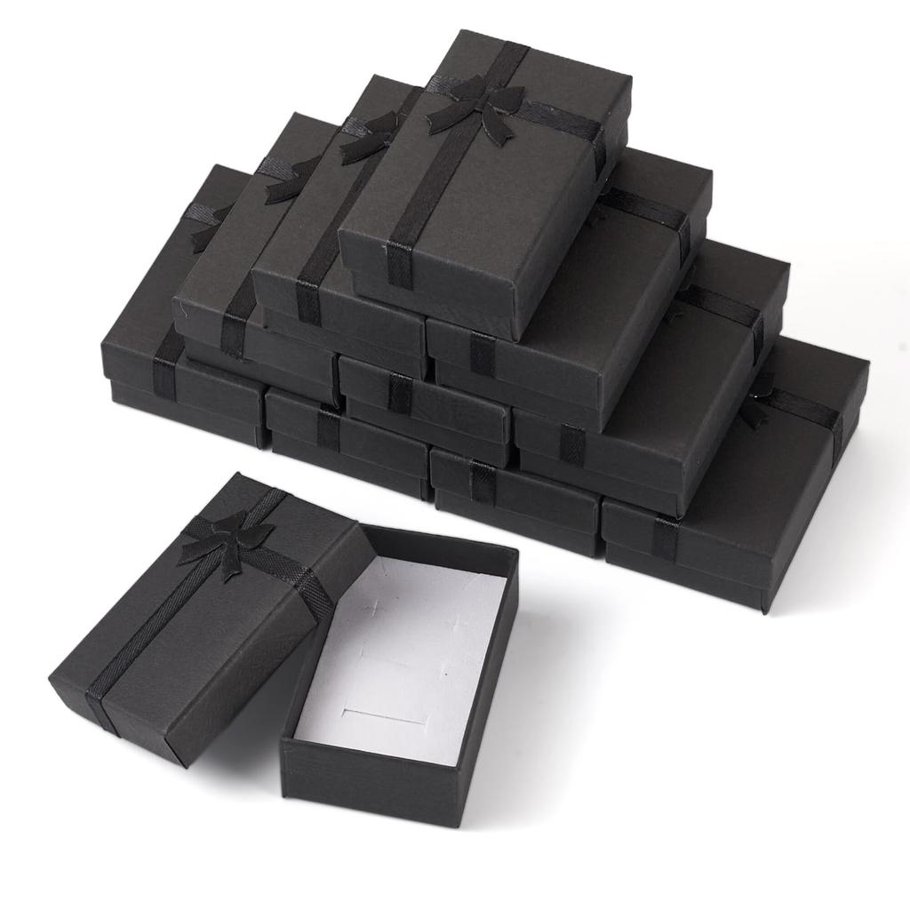 12Pcs Black Small Jewelry Gift Boxes 3.19x2.03 Inch Bracelet  Earring Packaging Boxes With Lids Bowknot for Easter Valentines Day Jewelry Display