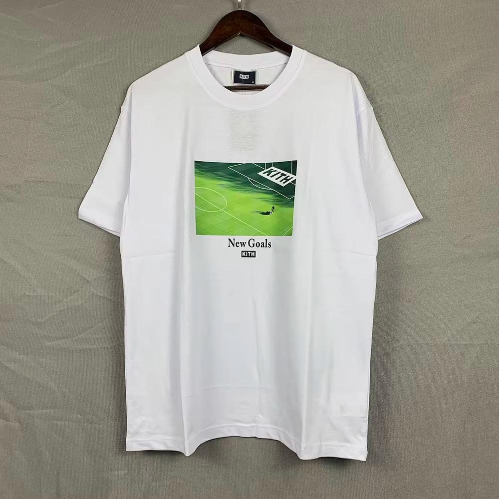 KITH American Streetwear Football Field Print Loose Casual Summer Cotton Short Sleeve TShirt City Walk Youth Fashion Tee