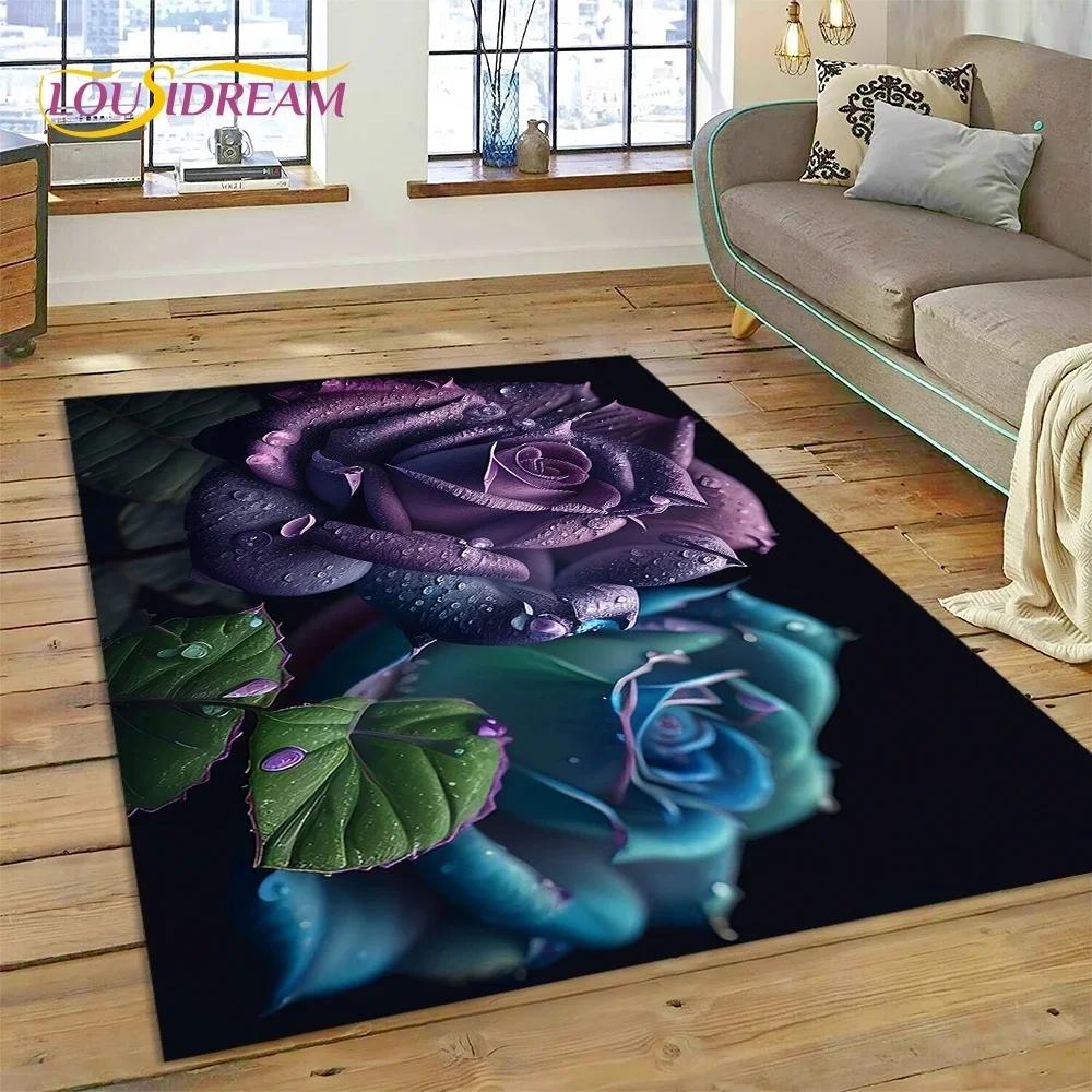 Rose Flowers Nordic Love Romantic Carpet Rug for Bedroom Living Room Home Sofa Decoration,Children Game Large Decor Floor Mat