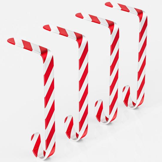 Christmas Stocking Hooks Mantel Xmas Stocking Hangers Candy Cane Design Non-Slip Stocking Holders for Mantel Christmas Party Decoration