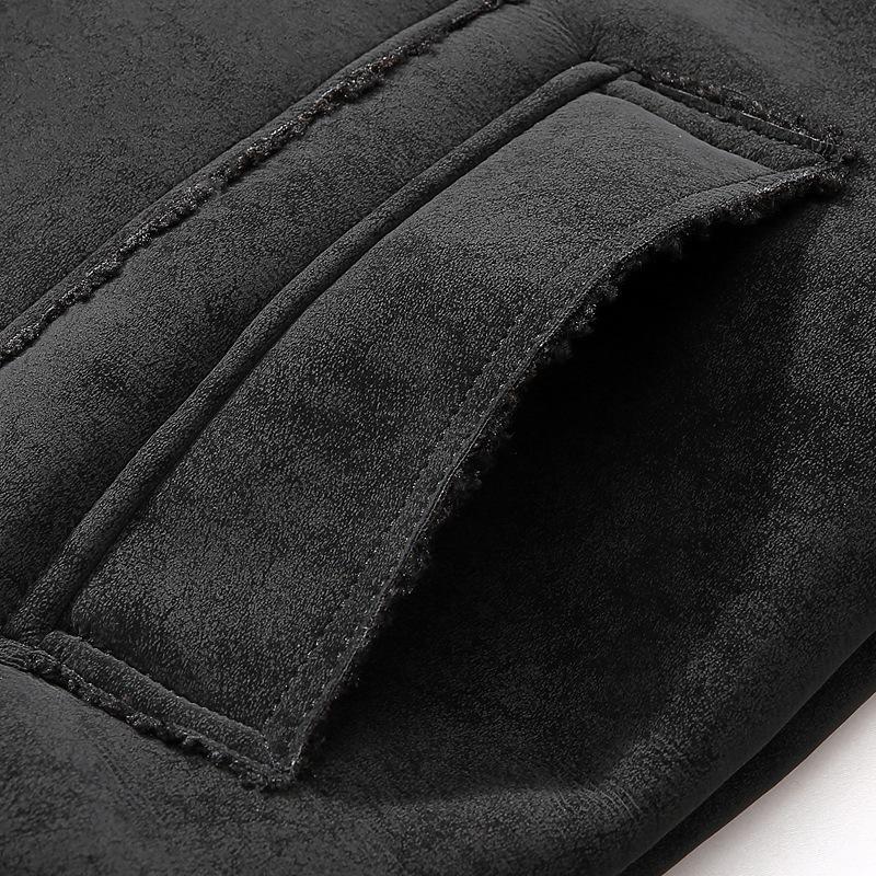 Autumn and winter new suede suede leather jacket men's velvet thermal lapel jacket large size fur integrated jacket