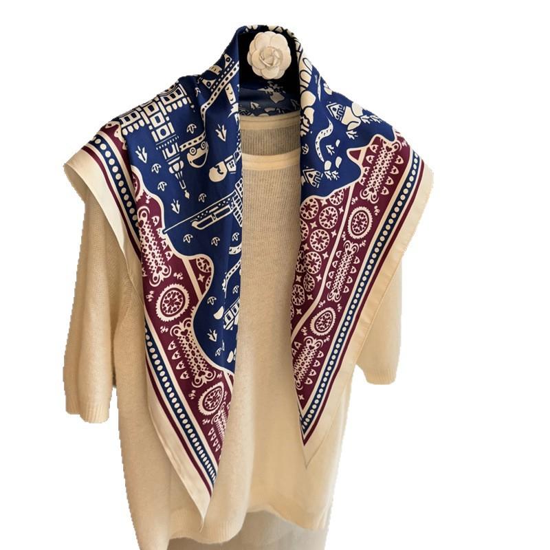 Big Triangle Scarf Silk Scarf Travel Photo Sunscreen Neck Protection Scarf Shawl Red and Blue Two-color Outer Scarf Small Silk Scarf