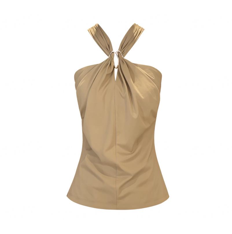 Niche Design Sense Metal Buckle Neck Vest Women's Summer New High-end Sense Waist and Thin Temperament Sleeveless Top