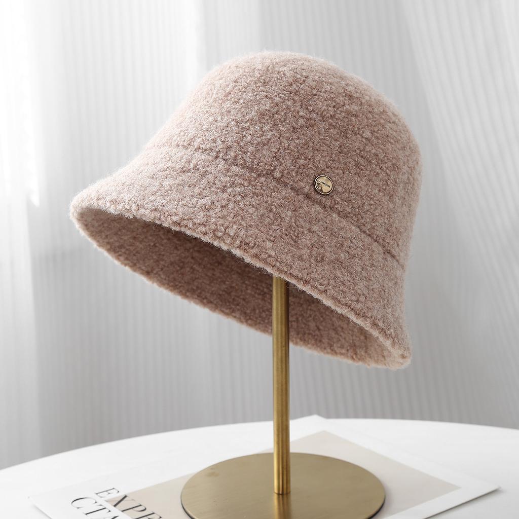 High Quality Exquisite Small Standard Solid Color Basin Hat Plush Lamb Wool Warm Fisherman Hat Children Autumn and Winter Bucket Hat
