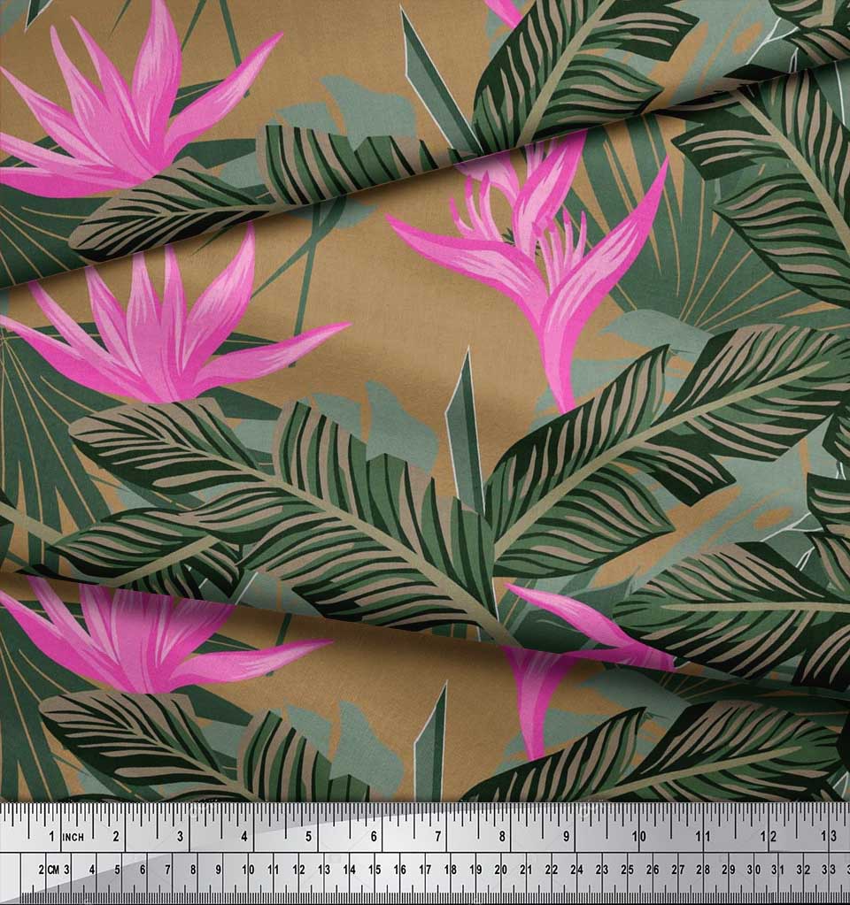 Soimoi Japan Crepe Satin Stoff Blomster & Blader Tropisk Stoff Prints etter meter 42 tommer