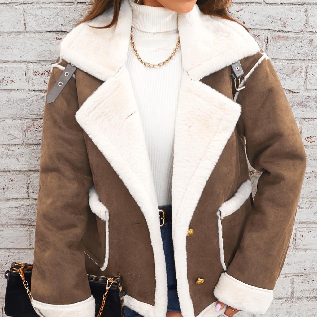Winter Women's Fashion Lapel Plush Jacket Warm Casual Coat