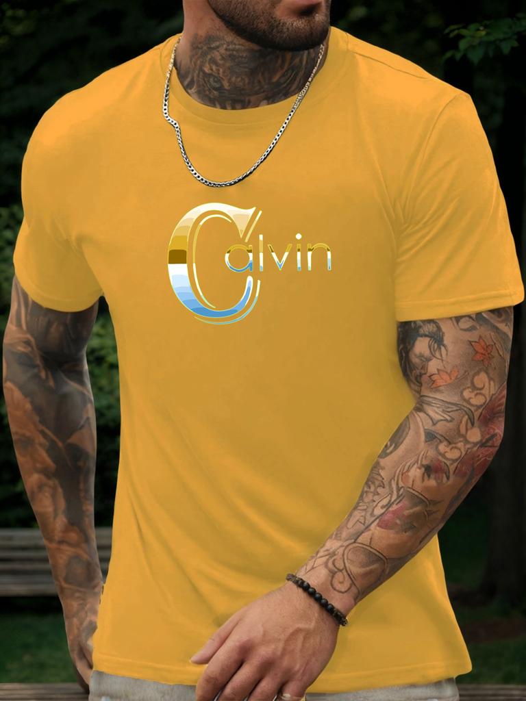 Camiseta de Manga Corta Calvin para Hombre 100% Algodón Estampada Verano Cuello Redondo Transpirable Casual Moda Fresca Camiseta