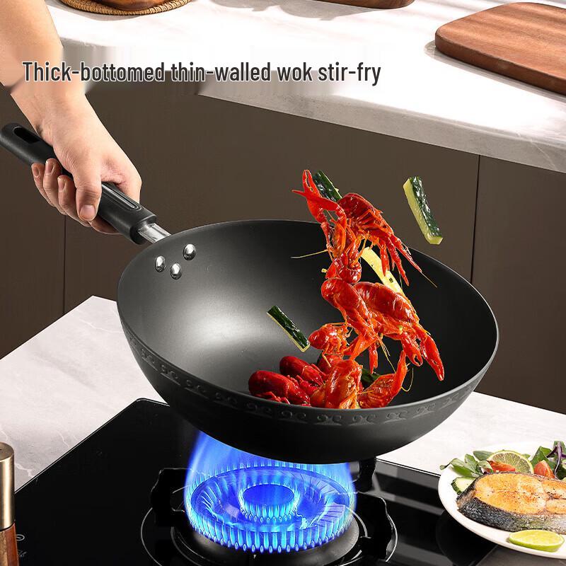 COOKER KING 32cm Uncoated Cast Iron Wok