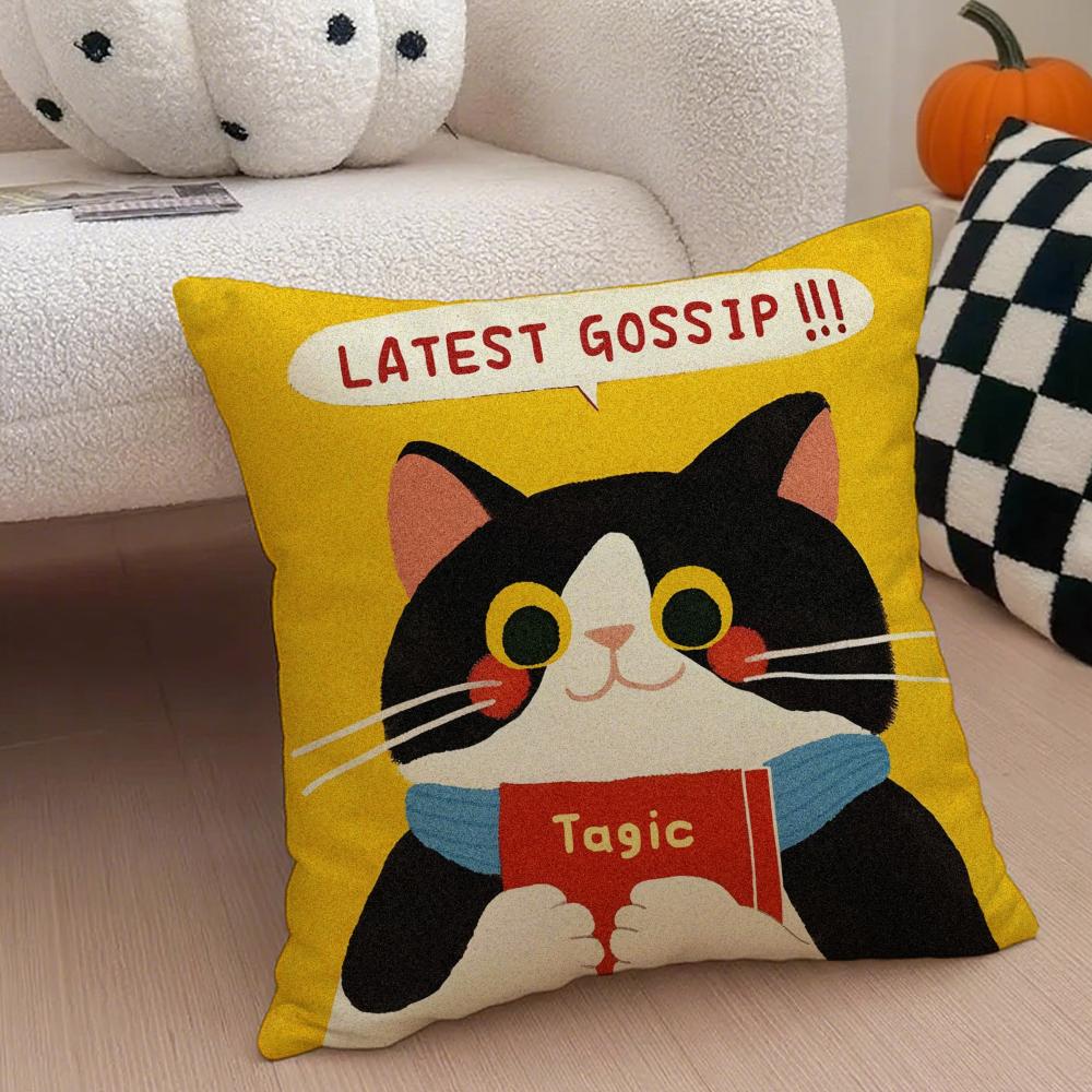 Cozy Cartoon Christmas Gift Cute Cat Cushion Cover Linen Pillow Case Soft Breathable Protective Couch Room Decoration